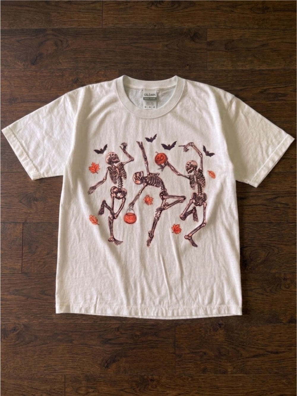 Dancing Skeleton Halloween Pumpkin Graphic T-Shirt